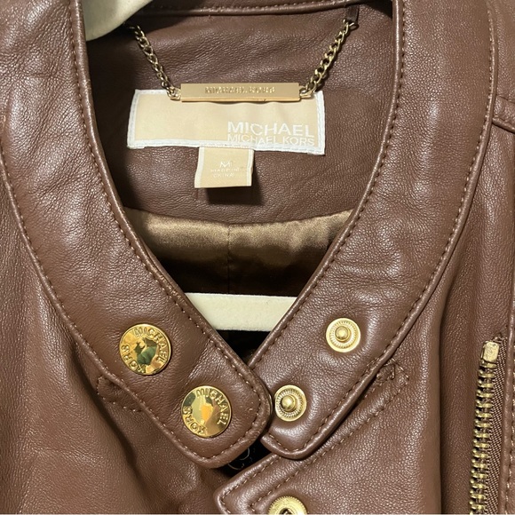 Michael Kors Biker 2 in 1 convertible vest brown leather jacket gold hardware - Picture 4 of 15